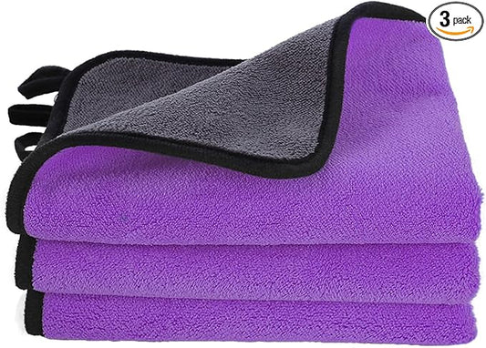 Hovom 3PCS Car Microfiber Towels, 23.62"×11.81" Lint-Free Microfiber Towels for Cars Wash Drying, Super Absorbent Cleaning Cloths, Reusable Washing & Detailing Towel, Car Cleaning Supplies (Purple)