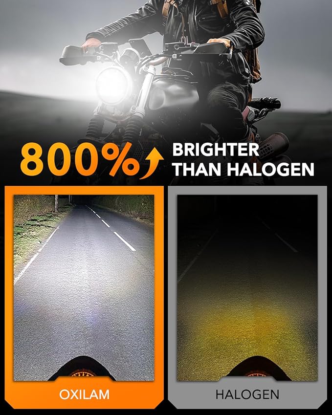 OXILAM H4/9003/HB2 Bulb for Motorcycle Hi/Low Beam, 800% Brighter, 9003 Bulb 6000K Cool White, 1:1 Halogen Size, Plug and Play, Pack of 1