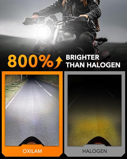 OXILAM H4/9003/HB2 Bulb for Motorcycle Hi/Low Beam, 800% Brighter, 9003 Bulb 6000K Cool White, 1:1 Halogen Size, Plug and Play, Pack of 1