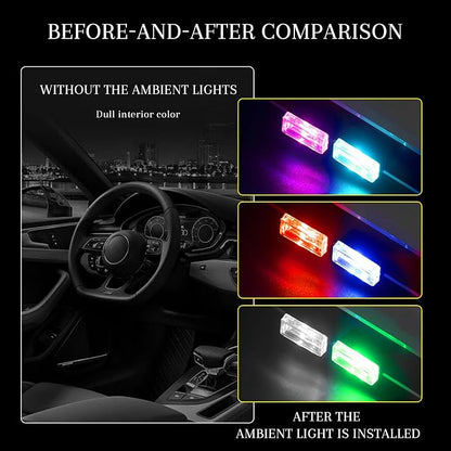 6 PCS USB LED Car Interior Atmosphere Lamp, Portable Mini Auto LED Decor Night Light, Plug-in USB Interface Ambient Lighting Kit, Universal Car Interior Accessories (6 Colors)
