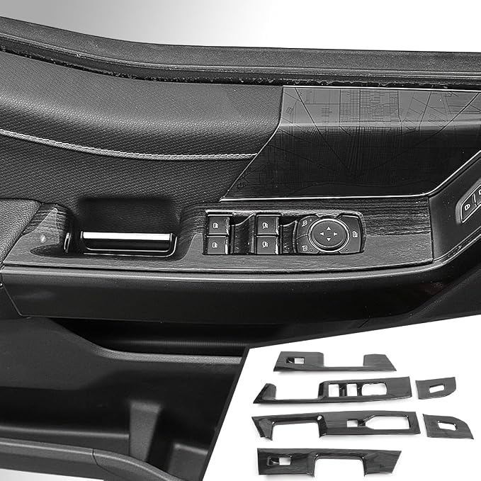 GZXinWei Interior Accessoreis for Ford F150 2021 2022 2023 2024 2025 2026 Door Window Control Switch Panel Trim Cover Wrap Decor Upgrade Parts Black Wood Grain