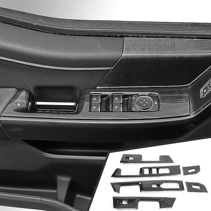 GZXinWei Interior Accessoreis for Ford F150 2021 2022 2023 2024 2025 2026 Door Window Control Switch Panel Trim Cover Wrap Decor Upgrade Parts Black Wood Grain