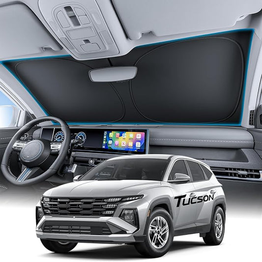 Wigoo for Hyundai Tucson Windshield Sunshade [OEM Design, 100% Sun Blockage] Foldable Heat Insulation Sun Shade with Storage Bag, for Hyundai Tucson (2022-2026), Silver Coating