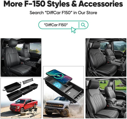 for Ford F150 Seat Covers 2015-2023 2024 2025 2026 (Only Front Seat Covers), Leather Pickup Truck Seat Covers Custom Fit for F-150 XL XLT (Not for Regular Cab) Waterproof Car Accessories Black