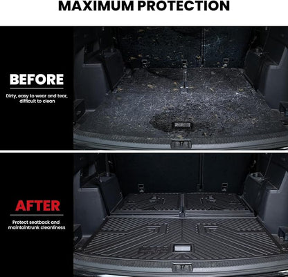 LASFIT Cargo Mat for Volkswagen VW Atlas 2018-2026(Not fit Cross Sport), All Weather TPE Custom Fit Trunk Mat & Seatback Mat for VW Atlas 6&7 Seats Accessories, Black, Easy to Clean