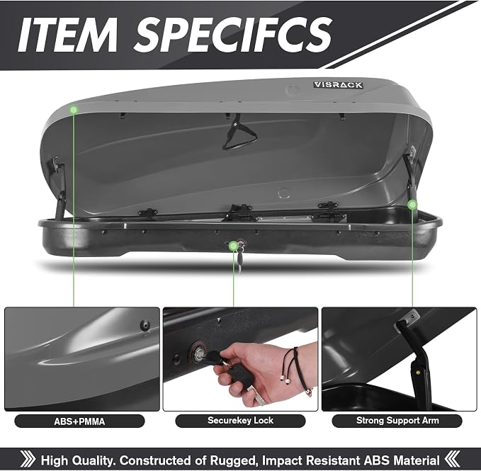 Hard Shell Rooftop Cargo Carrier with Roof Box, Heavy Duty Weatherproof 13 Cubic Feet Rooftop Cargo Carrier for Car Storage, Gray