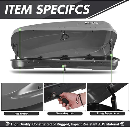 Hard Shell Rooftop Cargo Carrier with Roof Box, Heavy Duty Weatherproof 13 Cubic Feet Rooftop Cargo Carrier for Car Storage, Gray