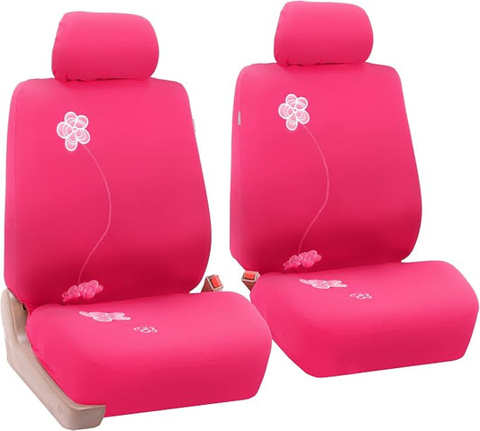 FH Group Front Set Cloth Car Seat Covers - Low Back Car Seats with Removable Headrest, Universal Fit, Airbag Compatible for SUV, Sedan, Van, Pink