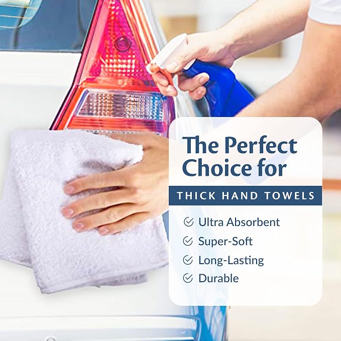 Cotton Towels for Multiple Use, 100% Ring Spun Cotton Towel Set, Heavy Duty - Super Absorbent Cleaning Towels for Car and Home - 16” X 27” (12 Pack, White)