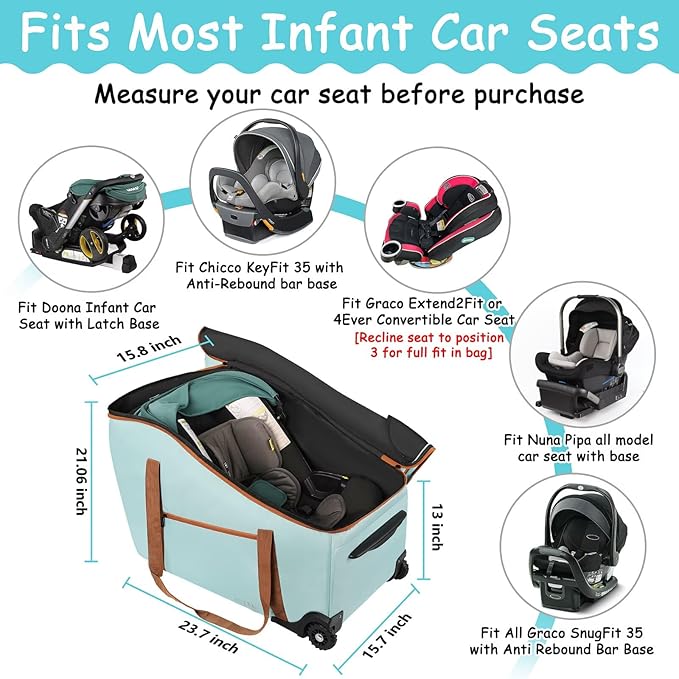 SCTEL Car Seat Travel Bag for Airplane Compatible with Most Infant Car Seats, Padded Car Seat Cover Bag, Carseat Gate Check Bag for Road Travel