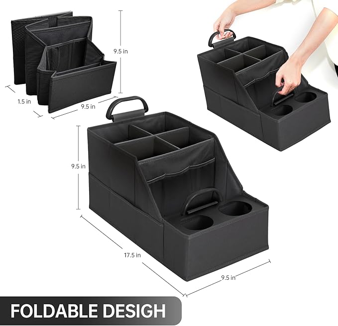 MULISOFT Car Seat Organizer- Backseat Car Organizer with 12 Storages Compartments and 2 Cup Holders, Organizers and Storage, Front Seat for Travel Kids,Black