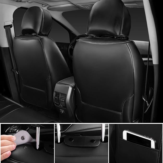 CAR PASS Ultra+ Nappa Patent Leather Car Seat Covers Full Set Universal Cushioned,Soft Breathable Waterproof Anti-Slip Driver Seats Backrest for SUV Pick-up Truck Sedan,5 Seats Aether Lustre All Black
