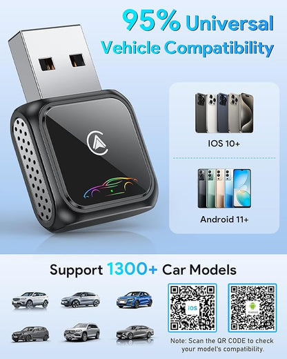Super Mini Android Auto Wireless CarPlay Adapter - 3s Auto Connect Car Play Dongle, Zero Latency, Compatible with iOS & Android, 2017+ Models, USB/Type-C