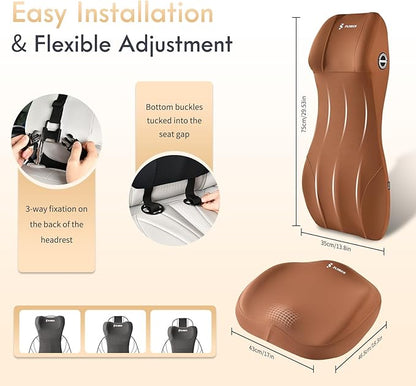 FLORICH Memory Foam Seat Cushion for Car and Lumbar Support Headrest Pillow Ergonomic Car Seat Back Support Neck Pillow for Driving Truck Driver Seat Cushion Lumbar Pillows for Back Pain Relief, Brown