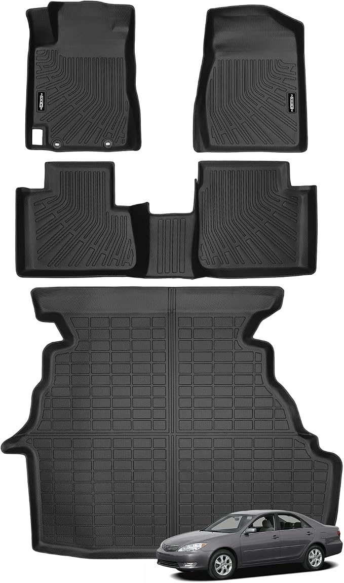 Custom Fit Floor Mats for Toyota Camry 2002-2006, All Weather TPE Floor Liners with Trunk Mat, Odorless Full Set Interior Accessories