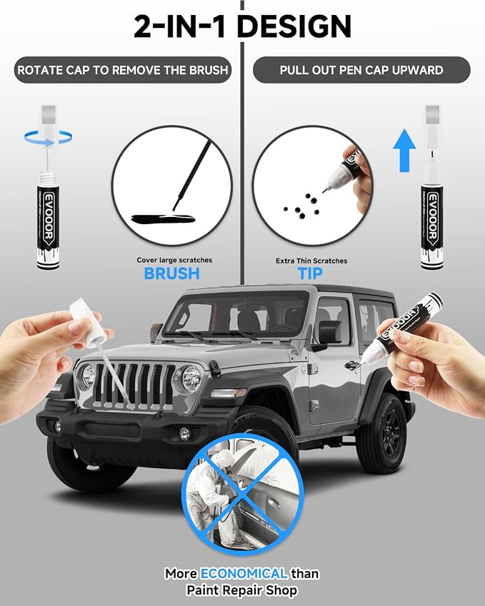 PS2/WS2 Bright Silver Metallic Touch Up Paint Compatible with JeepExact Match 2 in 1 Touch up Paint for Chips and Nicks Repair