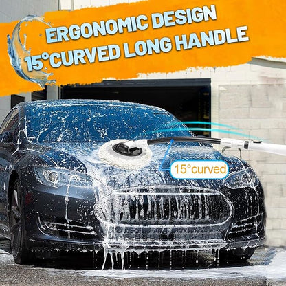 Car Wash Brush with Long Handle, Chenille Microfiber Car Wash Mop Kit, Scratch Free Car Cleaning Supplies with Ergonomic 15掳 Curved Extension Pole for RV Truck Boat Windshield - White