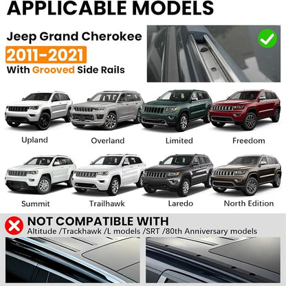 300lbs Roof Rack Cross Bars Compatible with Jeep Grand Cherokee 2011-2021 with Factory Grooved Side Rails, Aluminum Lockable Roof Rails Crossbar for Rooftop Cargo Carrier Luggage Kayak Canoe