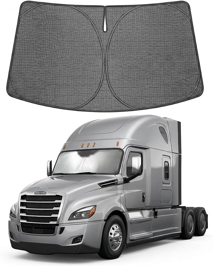 Proadsy Windshield Sun Shade Custom Fit Freightliner Cascadia 2018-2026 Ice Crystal Black Front Window Sunshade UV and Heat Blocker Foldable Visor Keeps Car Cooler for Summer Parking and Daily Use