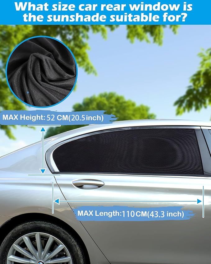 Tevlaphee Car Window Shades, 2 Pack Car Sunshade for Kids Breathable Universal Sun Visor Car Net for Baby with Certified UV for Side Window, Spandex Mesh Material Protect Privacy for Family (L)