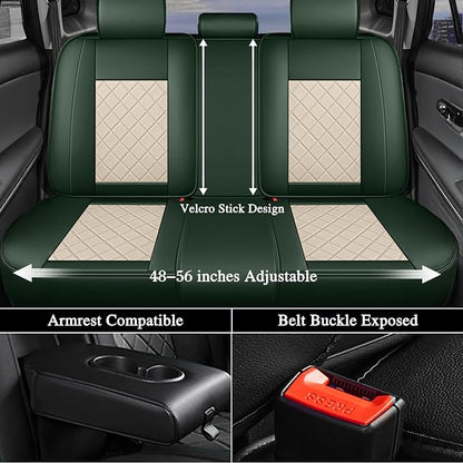 otoez Green Car Seat Covers Full Set, Universal Nappa Leather Seat Cover 5 Seat Waterproof & Breathable Automotive Seat Protector Full Coverage for Cars Sedens, Trucks, SUVs, Vans (White & Green)