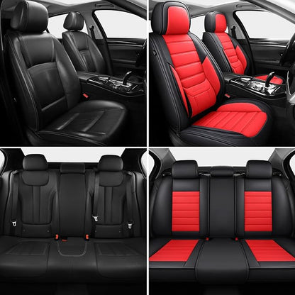 MINGBRON Car Seat Covers Full Set,Black White Car Seat Cover, Car Seat Protector Waterproof, Nappa Leather Car Seat Cushion Fit for Most Cars Red