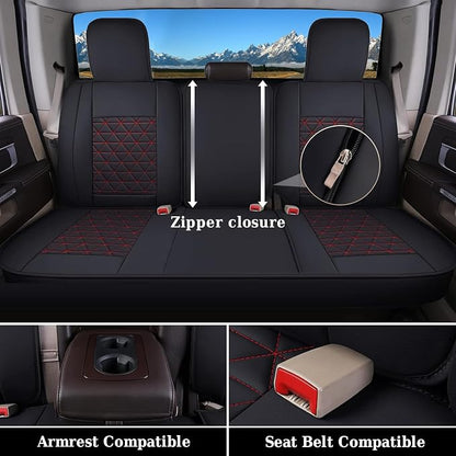 Coverado Seat Covers Full Set, Waterproof RAM 1500 Seat Cover Compatible with 2002-2026 Dodge RAM 1500 2500 3500 Truck Pickup Crew Double Mega Quad Cab with Flat Bench, Red