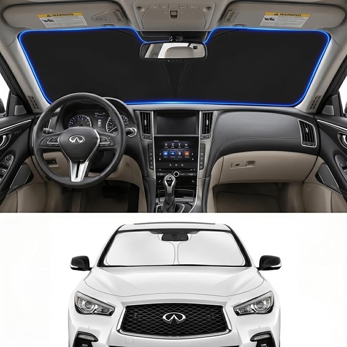 Custom Fit Windshield Sun Shade for Infiniti Q50 2014-2026 | Custom Fit Windshield Cover, Blocks UV Rays, Double-Layer Heat Shield, Durable Frame, Easy Fold & Storage