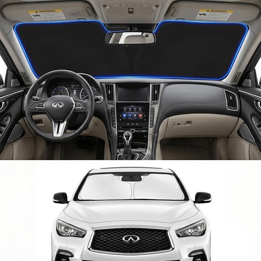 Custom Fit Windshield Sun Shade for Infiniti Q50 2014-2026 | Custom Fit Windshield Cover, Blocks UV Rays, Double-Layer Heat Shield, Durable Frame, Easy Fold & Storage