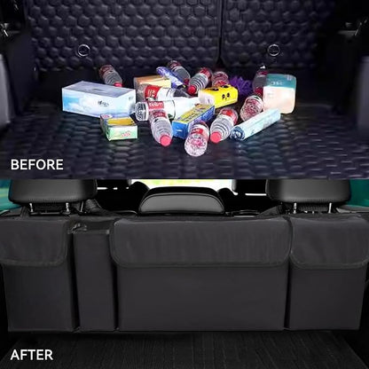 Car Trunk Organizer, Backseat Hanging Large Storage with Adjustable Straps,Waterproof PVC Collapsible Cargo Bag, Car Interior Accessories for Auto SUV MPV (Black)