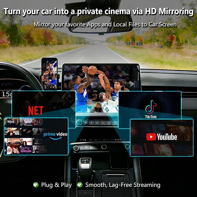 3-in-1 Wireless CarPlay Adapter with Video Streaming, Screen Mirroring & Fast Charging, Enables YouTube/TikTok via Wired Connection, Plug & Play,Car with Wired CarPlay