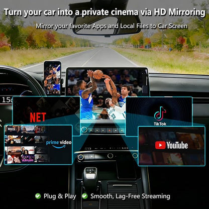 3-in-1 Wireless CarPlay Adapter with Video Streaming, Screen Mirroring & Fast Charging, Enables YouTube/TikTok via Wired Connection, Plug & Play,Car with Wired CarPlay