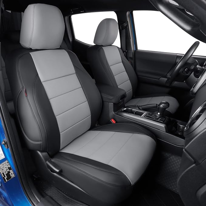 coverdream Tacoma Leather Seat Covers Full Set for 2016-2023 Toyota Tacoma Double Cab/Crew Cab SR,SR5,TRD Off Road,TRD Pro,TRD Sport,Limited,Fully Covered Waterproof Truck Seat Protector (Black/Gray)