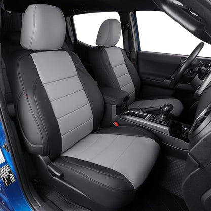 coverdream Tacoma Leather Seat Covers Full Set for 2016-2023 Toyota Tacoma Double Cab/Crew Cab SR,SR5,TRD Off Road,TRD Pro,TRD Sport,Limited,Fully Covered Waterproof Truck Seat Protector (Black/Gray)