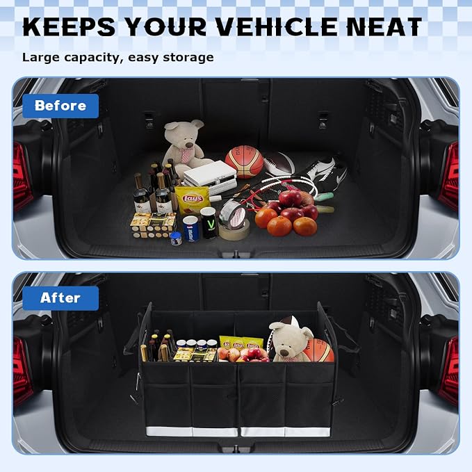AOPHY Car Trunk Organizer, 72L Large Capacity Waterproof Auto Storage with Non-Slip Bottom Strips, Collapsible Cargo Organizer for Suv, Truck, Sedan, Portable Car Accessories for Women Men