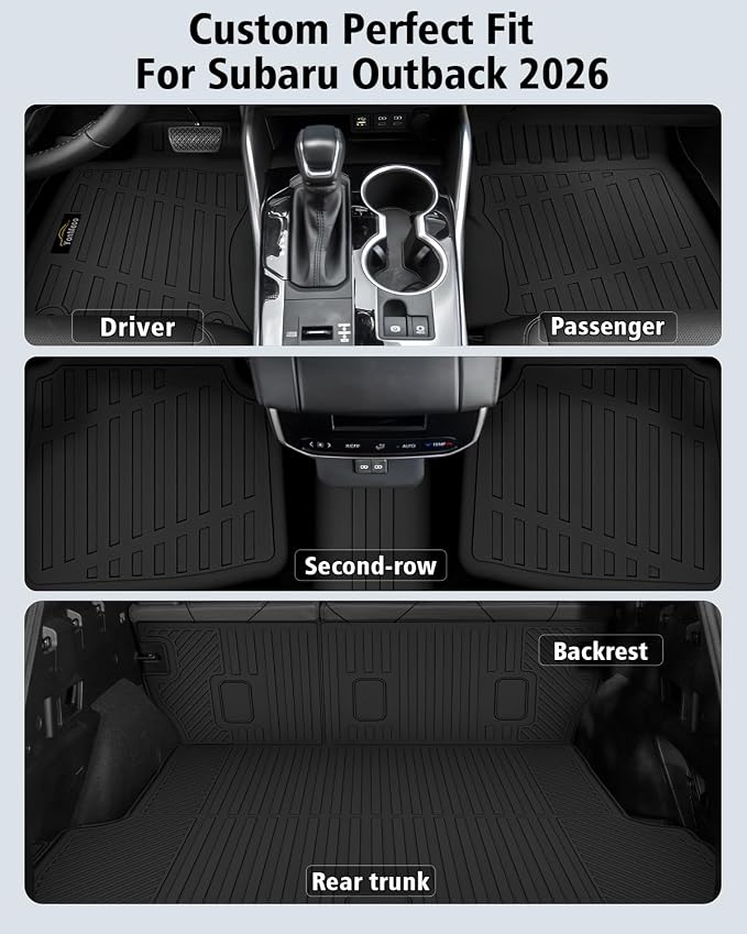 Floor Mats Custom for Subaru Outback 2026 Trunk Mat with Backrest Mat All Weather TPE Full Set Liners Cargo Protector for Outback 2026 Accessories, Black