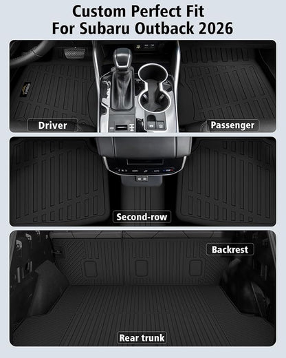 Floor Mats Custom for Subaru Outback 2026 Trunk Mat with Backrest Mat All Weather TPE Full Set Liners Cargo Protector for Outback 2026 Accessories, Black
