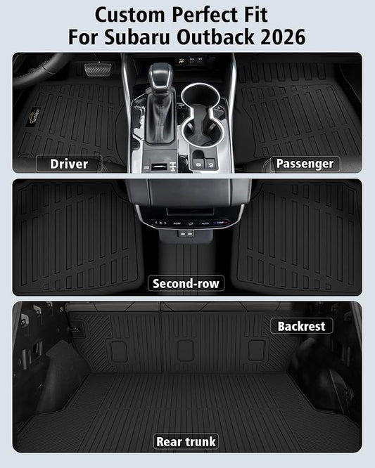 Floor Mats Custom for Subaru Outback 2026 Trunk Mat with Backrest Mat All Weather TPE Full Set Liners Cargo Protector for Outback 2026 Accessories, Black