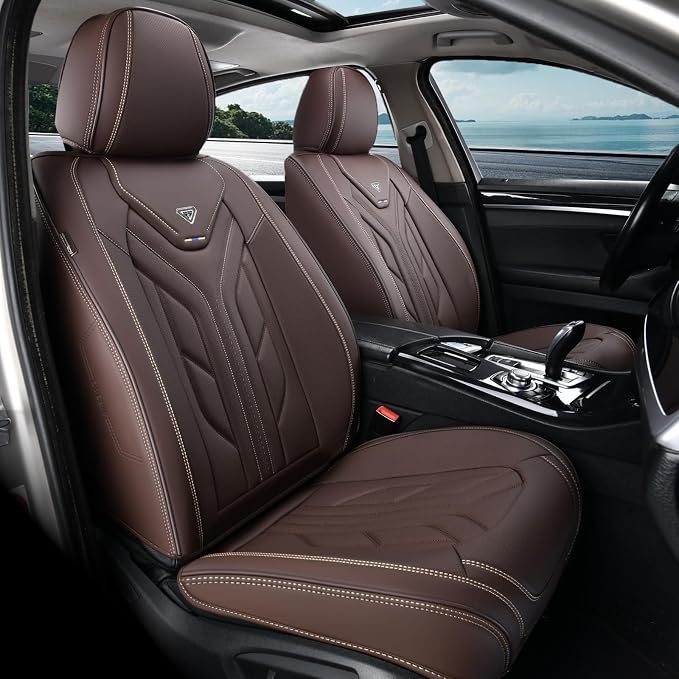 Coverado Front Seat Covers, Car Seat Covers Front Seats, Leather Seat Covers for Cars, Automotive Seat Covers Car Seat Protector Car Accessories Fit for Most Sedans SUV Pick-up Truck(Coffee)