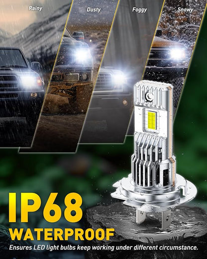 AUXITO Upgraded H7 LED Bulbs, 900% Super Bright, Wireless H7LL Lights, with Fan, 6500K Cool White, 1:1 Mini Halogen Size, Long Lifespan, 2PCS