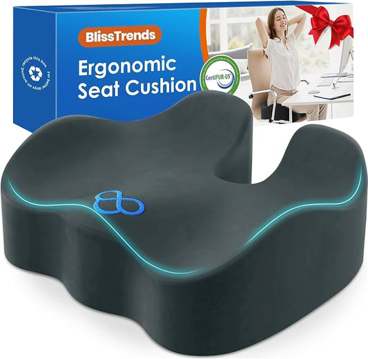 BlissTrends Extra Thick Seat Cushion for Office Chair & Car Seat,DarkGreen | Tailbone & Sciatica Relief, Ergonomic Support, High-Density Memory Foam, Comfort for Extended Sitting