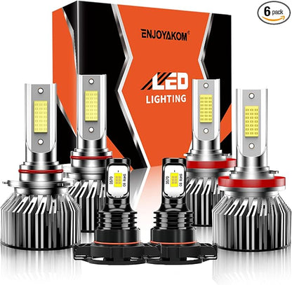 Compatible for Chevy Chevrolet Silverado 1500 2500 3500HD 2007 2008 2009 2010 2011 2012 2013 2014 2015, High Low Beam Fog Lights Bulbs Combo 6500K White Plug-and-Play, Pack of 6