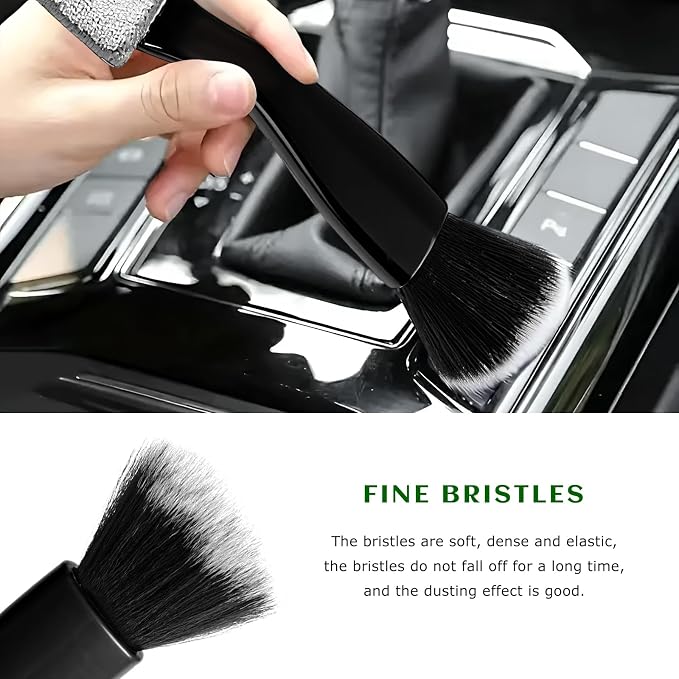 Double Head Brush for Car Cleaning, 2 in 1 Soft Bristles Auto Interior Dust Cleaner Air Vent Detailing Brush, Portable Double-Ended Dashboard Cleaning Tool for Most Vehicles