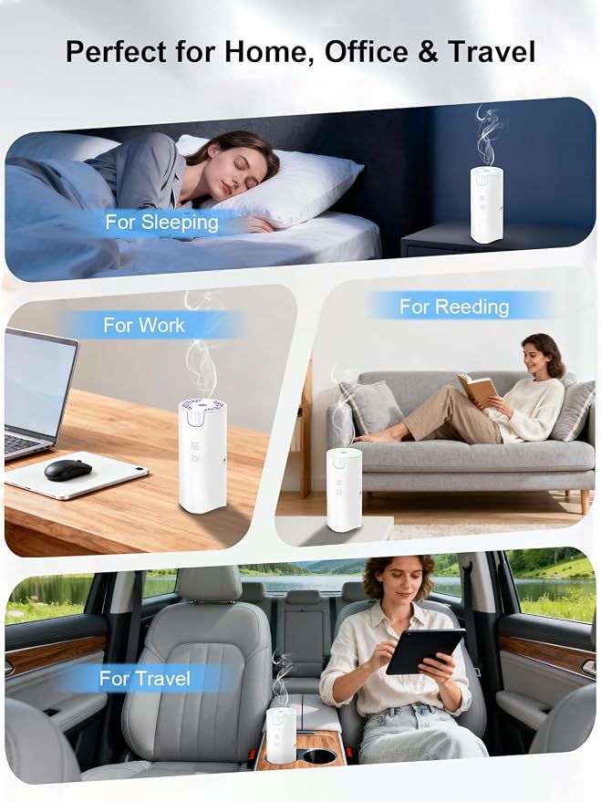 Marchred 100ML Car Essential Oil Diffuser, Rechargeable Battery Powered, 7 Color Lights, 2 Mist Modes, Cordless Portable Aromatherapy Humidifier for Car Home Outdoor