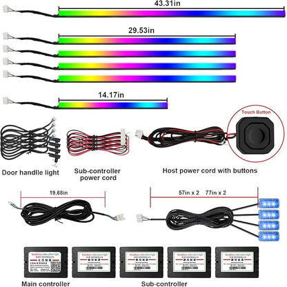 Dreamcolor Acrylic Interior Car Lights, AMKI Car LED Strip Light with APP Control, Car Accessories Car Ambient Neon Light Kit with RGB 14 in 1 and 175 inches 593 LEDs, 16 Million Color Sound Activated