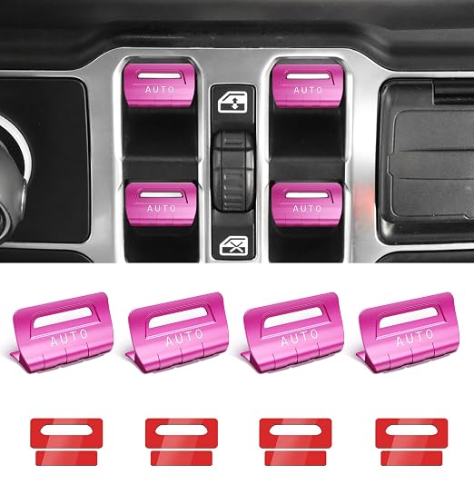 for Jeep 4 PCS Upgrade Metal Window Switch Button Cover Compatible with Jeep Wrangler JL JLU 2026 2025 2024 2023 2022 2021 2020 2019 2018 & Gladiator JT 2020-2026 Interior Accessories (Pink)
