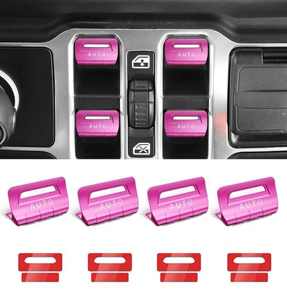 for Jeep 4 PCS Upgrade Metal Window Switch Button Cover Compatible with Jeep Wrangler JL JLU 2026 2025 2024 2023 2022 2021 2020 2019 2018 & Gladiator JT 2020-2026 Interior Accessories (Pink)