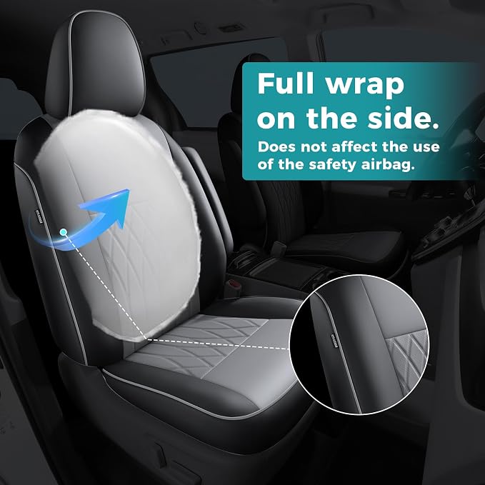 Customized for Toyota Sienna Seat Covers 2011-2020 Sienna 8 Seats 3 Row, Leather Car Seat Covers Waterproof Seat Covers Full Set for Cars, Car Seat Protectors, Airbag Compatible(BlackGrey)