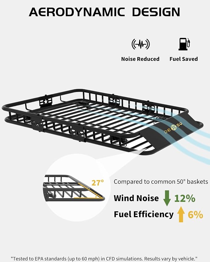 DEXSO 64" x 50" Universal Roof Rack Basket, 200 Lbs Capacity Rooftop Cargo Carrier Basket with Extension Luggage Rack Heavy Duty for SUVs, Trucks, Vehicles