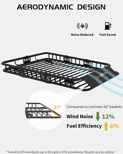 DEXSO 64" x 39" Universal Roof Rack Basket, 200 Lbs Capacity Rooftop Cargo Carrier Basket with Extension Heavy Duty Luggage Holder Rack for SUVs, Trucks, Vehicles